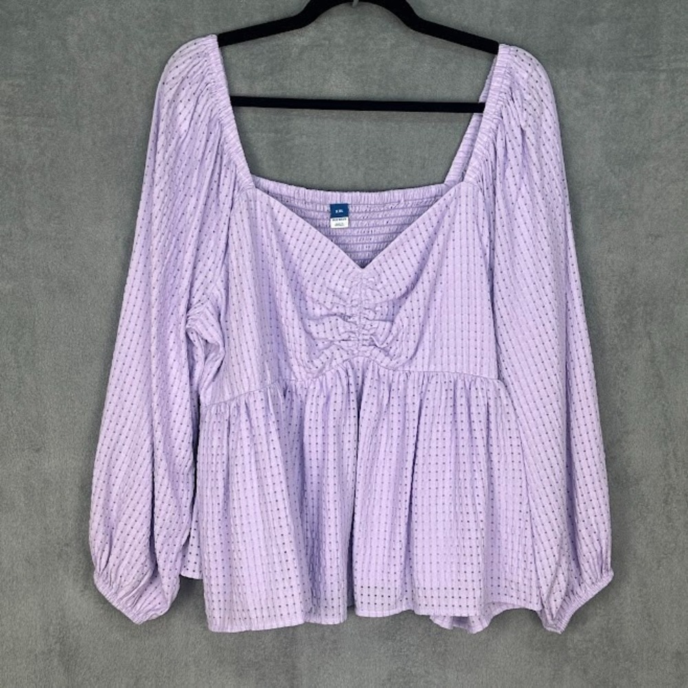 Old Navy Top Womens XXL Purple Seersucker Peplum Smocked Peasant Boho Cottage